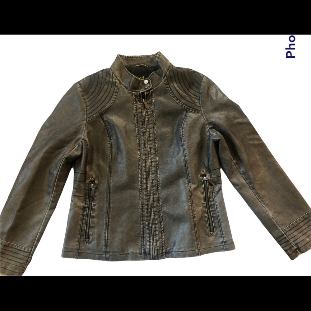 Grey faux leather jacket, Sz L